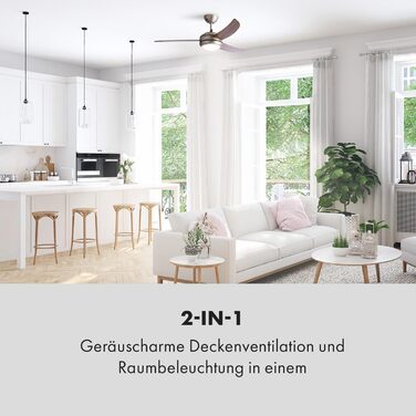 Стеляний вентилятор Klarstein El Paso 2-в-1: вентилятор та світильник, діаметр 52' (132 см), 3 лопаті, продуктивність 10.344 м³/год, 3 швидкості, дизайн темного дуба (Nussbaum)