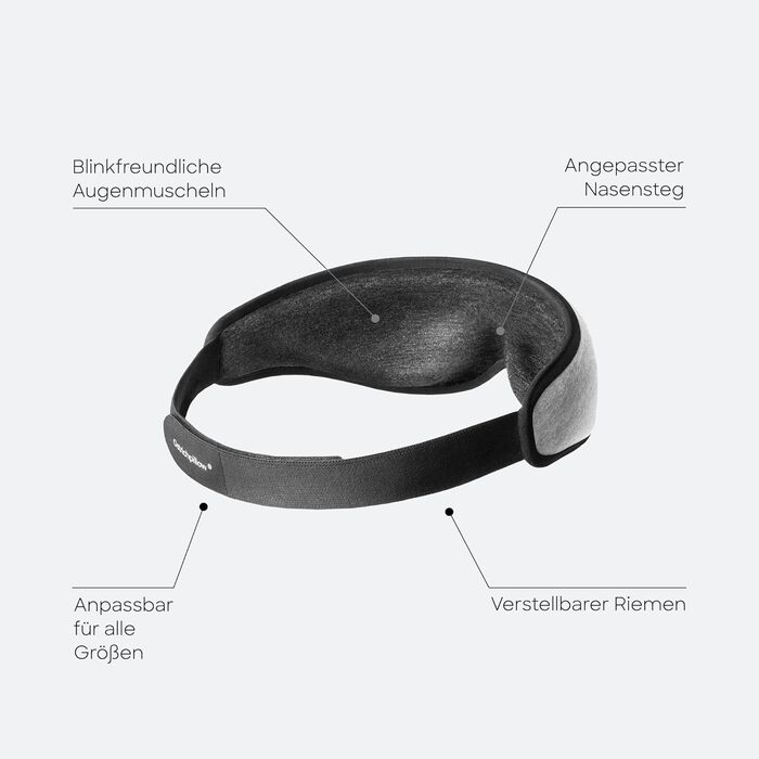 Ostrichpillow - Маска для сну | Ергономічна 3D-маска для сну | Підлаштовується під форму обличчя | Блокує світло для повної темряви | Сірий колір (Midnight Grey)