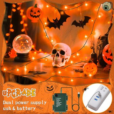 Гірлянда Halloween Cshare, 60 LED, USB/Батарея, Таймер, Водостійка, 6м, Оранжева, для декору саду, дому, на Хелловін