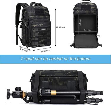 MOSISO Рюкзак для камери, тактичний, сумісний з Canon/Nikon/Sony, відділення для ноутбука 15-16 дюймів, тримач для штатива