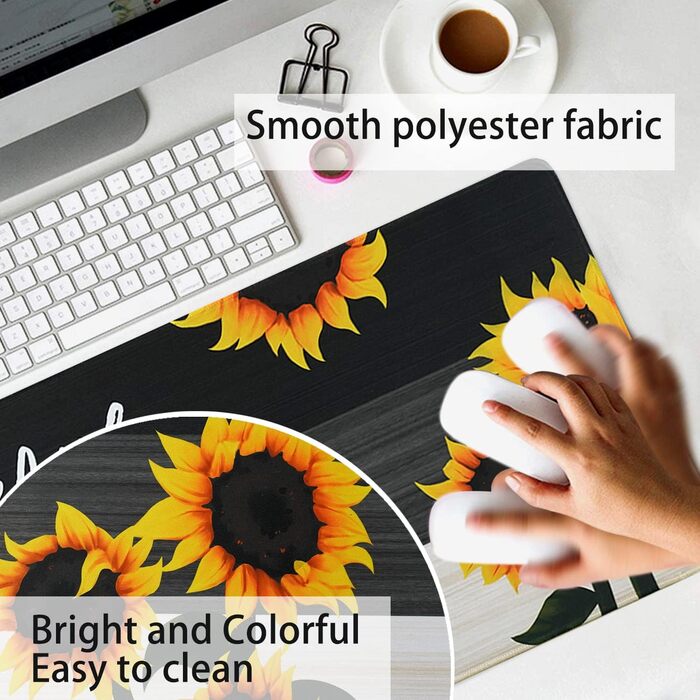 Мат для миші Sakura XL, чорний з квітковим малюнком, 80 x 30 см, аксесуар для столу