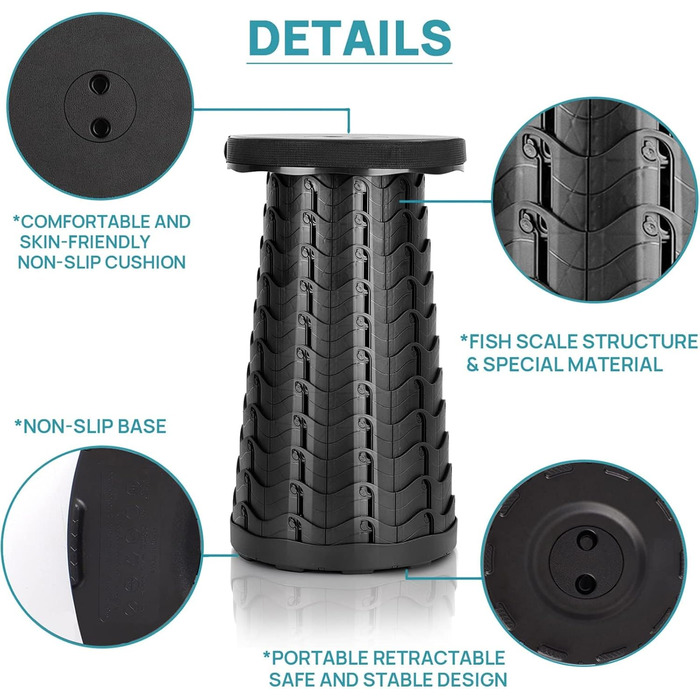 Телескопічний стілець-табурет для кемпінгу, риболовлі та дому