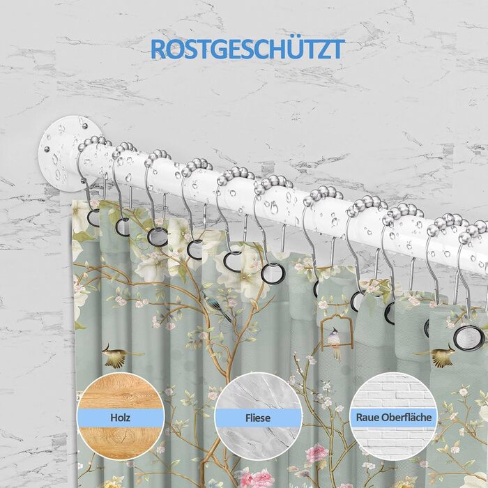 Регульована штанга для душу L-подібної форми, 60-134 см, з кріпленням для завіси та підставкою для стелі, для ванни/ванної кімнати, білий, монтаж вимагає свердління