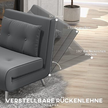 HOMCOM Sleeper Chair Folding Chair with Bed Function Dark Grey 77x88x83cm, comfortable single sofa with cushion for guests