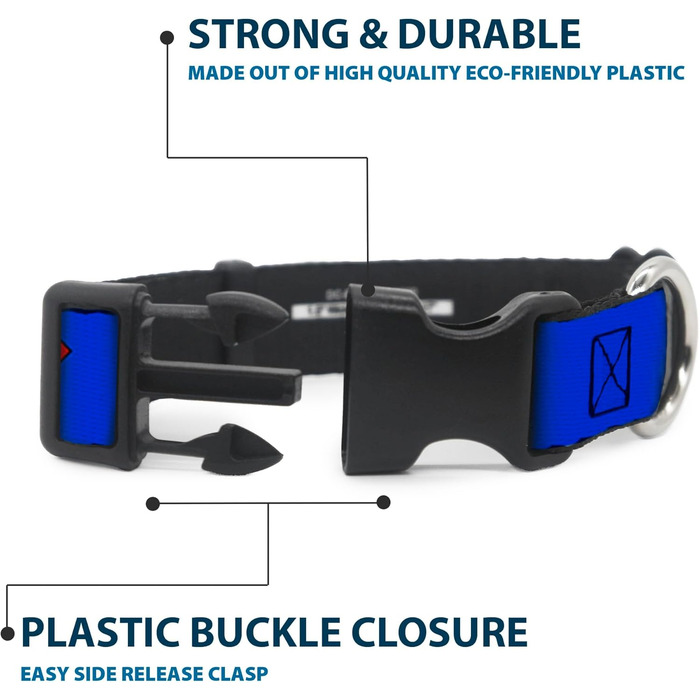Нашийник Buckle-Down з пластиковим кліпом - Superman Shield, блакитний, ширина 1/2 дюйма, розмір для шиї 6-9 дюймів, S