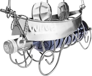 BRUBAKER Wine Bottle Holder Sailing Ship - Bottle Stand Sculpture made of Metal with Gift Card - Silver Wine Gift, Height 39 cm