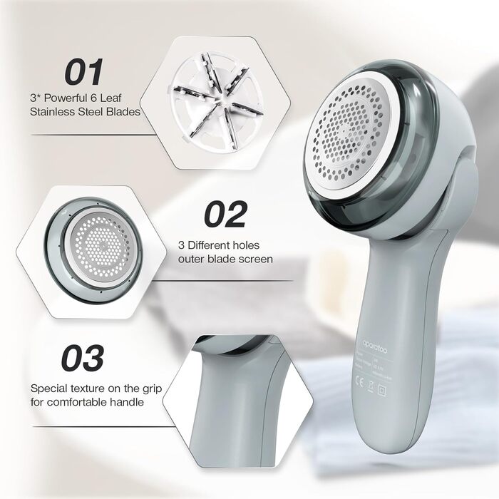 Електричний видалення ворсу для одягу - щітка для одягу, 3 леза, USB, сірий