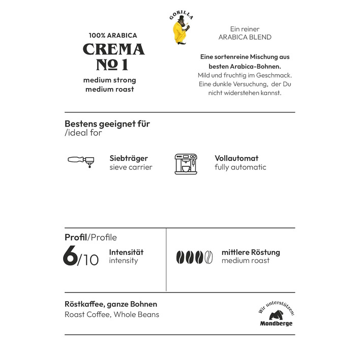 Кава в зернах Joerges Espresso Gorilla Crema No.1, темне обсмаження, 1 кг