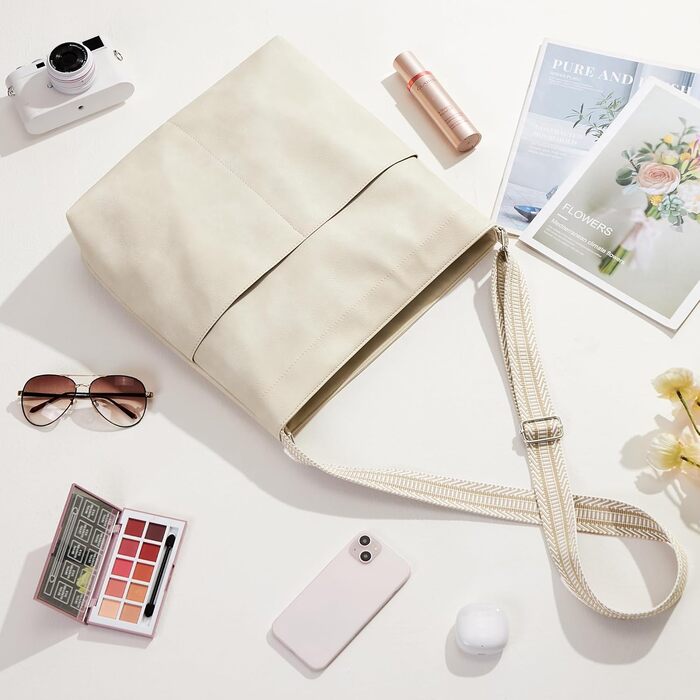 Сумка Kalidi Shopper для жінок, велика сумка-тоут, екошкіра, бежева. Для коледжу, школи, роботи, подорожей, шопінгу