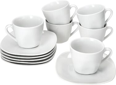 Набір чашок з блюдцями MamboCat Lotta для 6 осіб | Білий порцеляновий набір для сніданку та кави | 6 чашок по 170 мл та 6 блюдець | Елегантний посуд для дому, ресторану, готелю