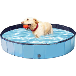 Басейн для собак, 160x30 см, розкладний, з неслизьким покриттям, блакитний XL