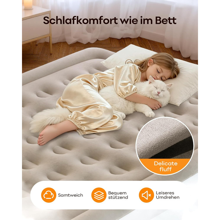 Надувний матрац Premium Luftmatratze з вбудованим насосом для 2 осіб, білий - швидке надування, м'яке флокування, для дому та кемпінгу