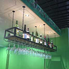 DSVONAUS Ceiling Shelf, Wine Rack, Height-Adjustable Decorative Shelf, Retro Iron and Solid Wood Ceiling Shelf, Single Layer, For Bars/Restaurants/Kitchens (120 * 25 * 100cm)