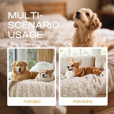 Водонепроникний коврик для собак Luciphia, великий та середній розмір, для ліжка/дивану, м'який, пухнастий, з 3D-серцем, з Sherpa-fleece, затишний, ковдра для собак, бежевий, X-Large (85x57 дюймів)