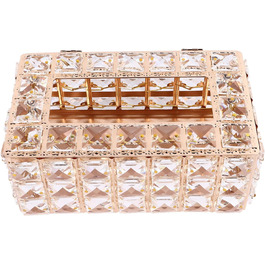 LEMCC Crystal Tissue Box Holder, Rectangular, Classic, Gold, Crystal, Iron