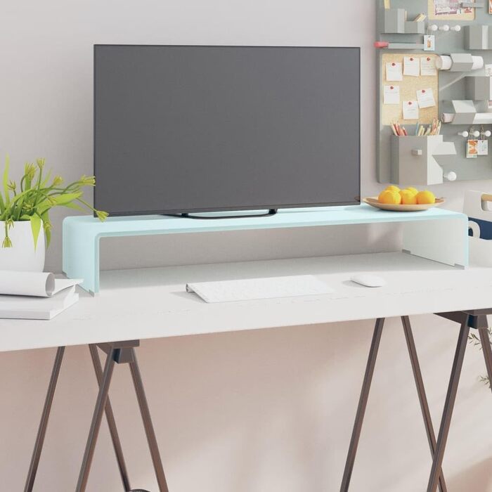 Підставка для телевізора та монітора зі скла vidaXL, біла, 90x30x13 см