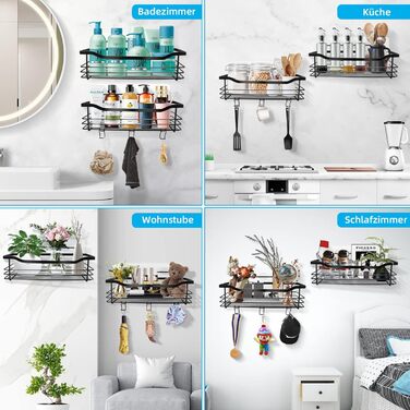 Підставка для душу з нержавіючої сталі без свердління, 2 шт. - органайзер для шампуню, гелю для душу, мила, ванни, кухні (чорний)