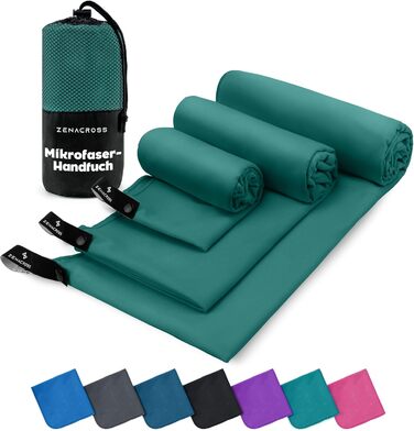 Набір рушників Zenacross з мікрофібри (3 шт.) з сумкою для перенесення - швидковисихаючі та універсальні фітнес-рушники - розміри XS, S, M - Petrolgrün (3 шт.) - XS + S + M