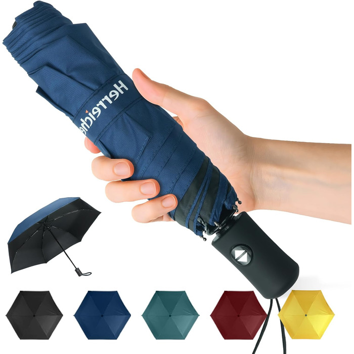 Компактний туристичний парасолька Herreicher з автоматичним відкриванням - легкий, складаний, портативний, з UV-захистом (UPF50+) для чоловіків та жінок (блакитний)