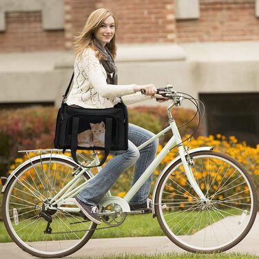 Транспортна сумка для кота та собаки, складана переноска для домашніх тварин середнього розміру (51x33x33 см, чорна)