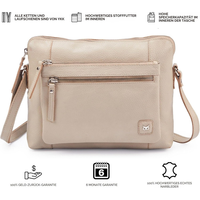 Сумка через плече Wise Owl з натуральної шкіри бежевого кольору (Nappa) для жінок та чоловіків, кросбоді, 5 відділень на блискавці