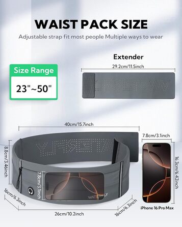 Водонепроникний поясний ремінь Waterfly для бігу, спорту та фітнесу (чоловічий/жіночий, темно-сірий)