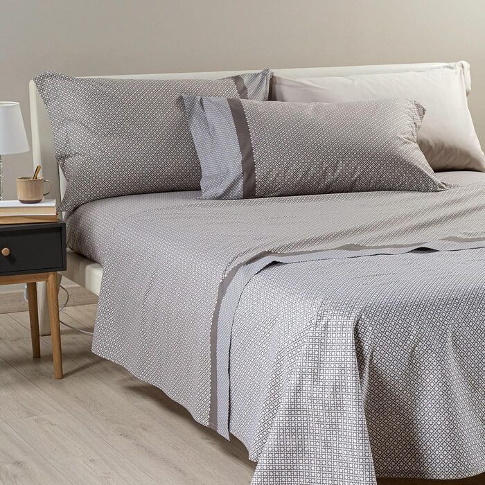 Caleffi - Bedding Set for Double Bed made of 100% Cotton, 240 x 280 cm, Fitted Sheet for Double Bed, Mattress Protector 180 x 200 cm, for Mattress with a Height of 25 cm, 2 Pillowcases 50 x 80