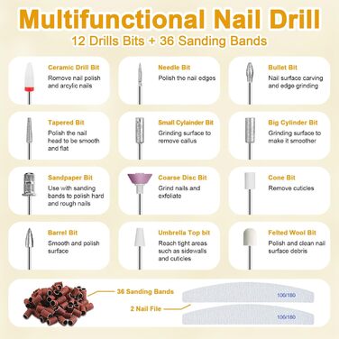 Електрична машинка для манікюру та педикюру - Фрезер для нігтів з набором свердел, 35000 об/хв