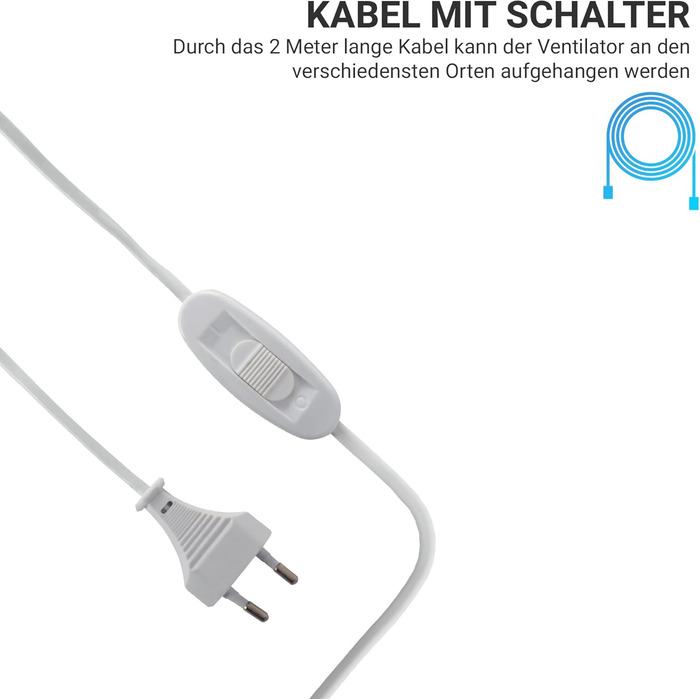 Стелянка вентилятор Bestlivings білий з кабелем 5м, Ø40 см, 220V, 5W