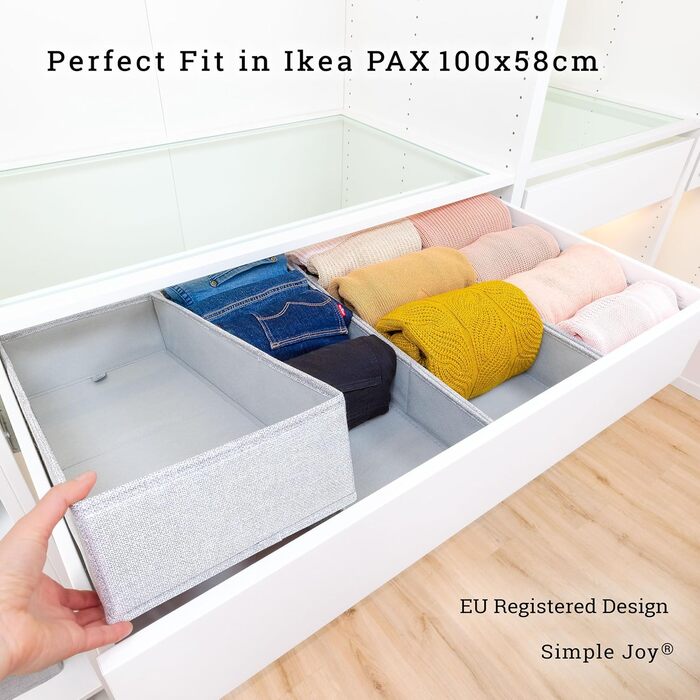 PAX100 File Folding Box for IKEA Pax Wardrobe; THE ORIGINAL; perfectly fitting; Stable base; Drawer organization system, set of 4