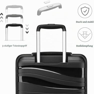 Набір легких валіз KONO (4 шт: S, M, L, XL), твердий корпус, TSA замок, подвійні колеса, чорний колір