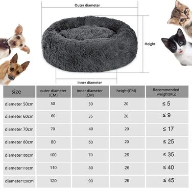 М'яке ліжко для собак, кругле килимок для котів, плюшеве ліжко, зручне гніздо, килимок-подушка, ліжко-донат для собак середніх та великих порід - сірий (50-120см) (100x100x20см, коричневий)