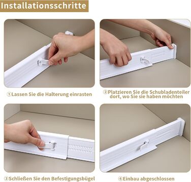 DIMJ 8-Piece Drawer Dividers Adjustable (32.6-56cm) Plastic, Closet Organizer for Kitchen Storage, Bedroom, Dresser, Light (5 Pieces, White)