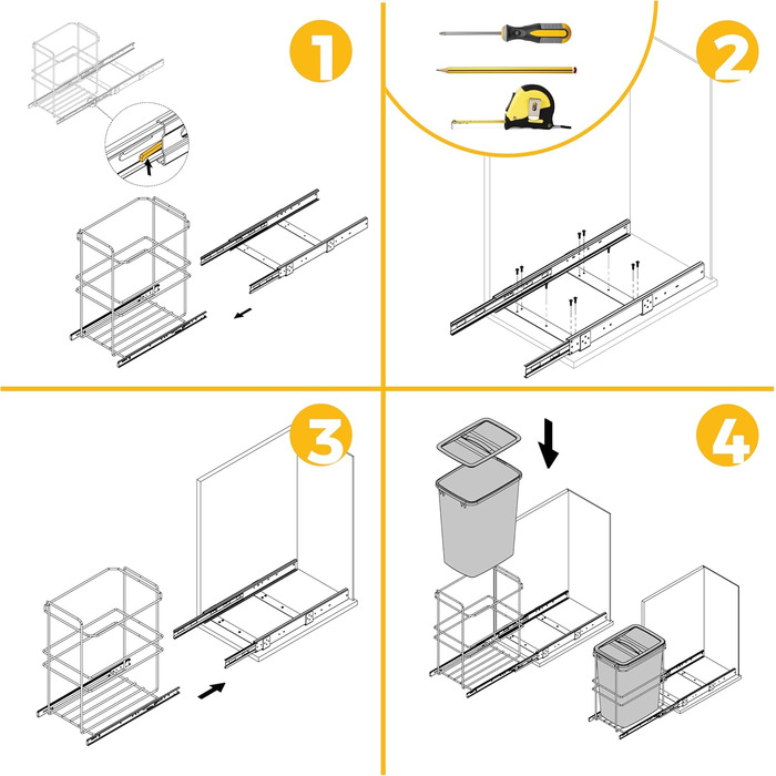 Відро для сміття кухонне Emuca з підвісною системою, 2 висувні контейнери по 20 л, загальний об'єм 40 л (2 x 20 л), сталь та пластик, сірий колір