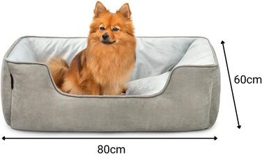 Кіжувалка Lionto для собак 2-в-1 з комфортним входом, м'яке ліжко для домашніх тварин, яке можна перевернути, для собак і котів, 80x60 см, подушка для собак з легкого у догляді штучної замші, сіра L 80 x W 60 x H 26 см Темно-сірий/Світло-сірий