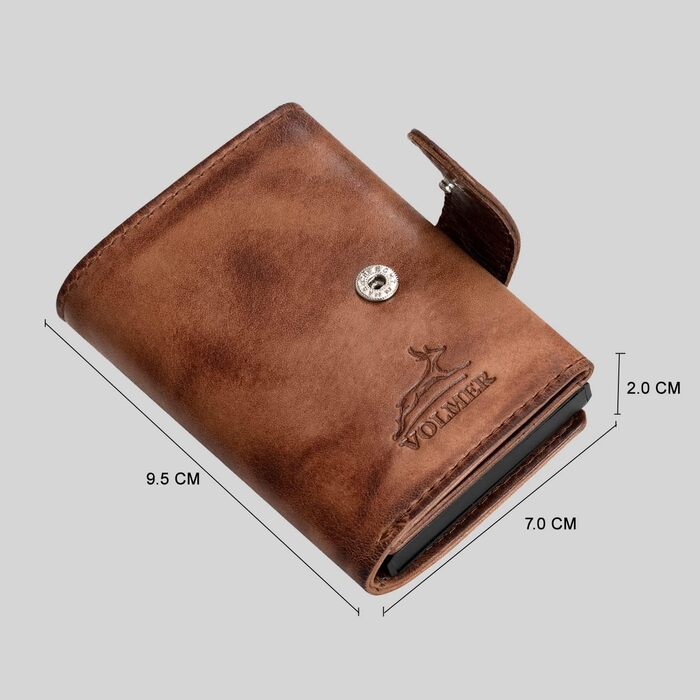 Чоловіче/жіноче картхолдер Volmer POP-UP з відділом для монет, з натуральної шкіри, RFID захистом, вміщує до 11 карт, кольори: Hunter Green (зелений), Zip Braun (коричневий)