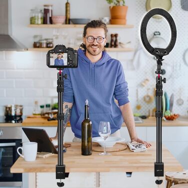 Кріплення для камери Victiv, 37-105 см, стіл, штатив для DSLR Canon, світловий, кріплення-прищіпка з гнучким плечем та 1/4' кульовою головкою для камер, LED-світла, веб-камер, смартфонів (червоний)