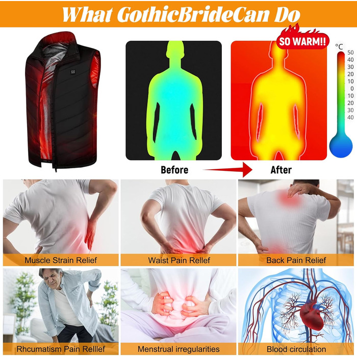 Обогревна жилетка для чоловіків та жінок з акумулятором 10000 mAh та 9 зонами обігріву, 3 режими температури, для зимових видів спорту та полювання