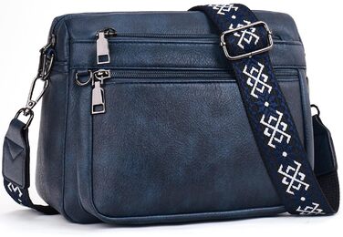 Сумка жіноча через плече MUIIKOLA середнього розміру шкіряна темно-синього кольору з широким м'яким ременем