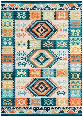 TALETA Килим коротковорсовий зелений 240x340 см, антиковзкий, вінтажний, для вітальні та спальні, килим Kelim, машинне прання