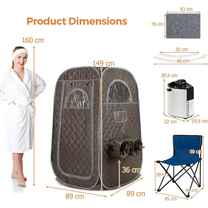 Портативна парова сауна HOMASIS для дому з генератором пари 3 літри, з пультом дистанційного керування, 9 температурних режимів та 9 таймерів, мобільний сауна-тент з відкидним стільцем та масажером для ніг (сірий)