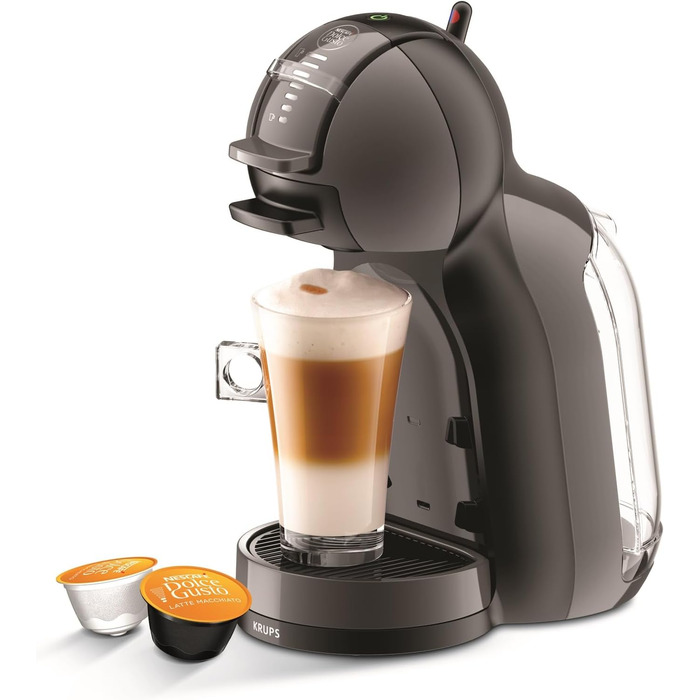 Кавомашина NESCAFÉ Dolce Gusto Mini Me від Krups, чорна/антрацитова, KP1238. Автоматична капсульна кавомашина з 15 Bar тиском, об'єм резервуару 0,8 л, режим Eco. Приготування гарячих та холодних напоїв.