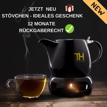 Design Teakettle with Stovetop Set - Double-Walled Porcelain Construction - 1.2L Volume - Handcrafted Porcelain Ceramic Teapot - New Lid - Removable Infuser - 2023 Model