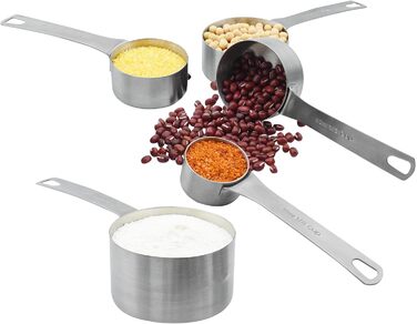 Smithcraft Measuring Cup Set, 7 Pieces, 18/8 Stainless Steel, Silver, Measuring Cups, for Dry and Liquid Ingredients, Metric and US Measurements, Engraved, 240 ml, 9 pieces