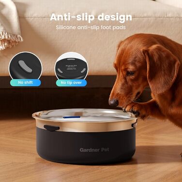 Миска для води для собак Gardner Pet, не проливається, з нержавіючої сталі, 2L, чорна