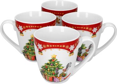Van Well 4-Piece Coffee Mug Set, 0.53 l Christmas Magic | Porcelain Mulled Wine Cups | Punsch Cups with Handle | Feuerzangenbowle Cup with Christmas Motif | XXL Jumbo Mug X-Mas Decor | Christmas Mug Set