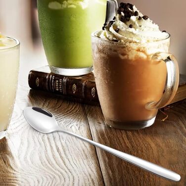 Набір ложок для лате макіато, 6 шт., 19.8 см, нержавіюча сталь. Ідеально для кави, коктейлів, десертів та морозива.