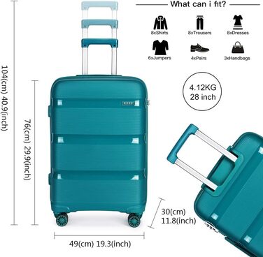 Чохол-валіза KONO 76см з TSA замком та 4 колесами. Валіза з поліпропілену, 76x49x30см, 100л (Турквіз-зелений, XL)