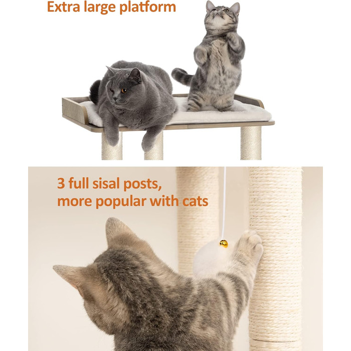 Когтеточка для котів FourFurPets, 68 см, три стовпи з цільного сизалю 60 см, платформи 56×40 см, вінтажно-коричнева, грейж