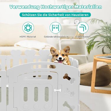 Забіг для цуценят MAMIZO 60 см, вольєр для собак з 7+1 пластикових панелей, сірий. Забіг для собак вдома та на вулиці, з тор, включаючи присоски та ґрунтові анкери.